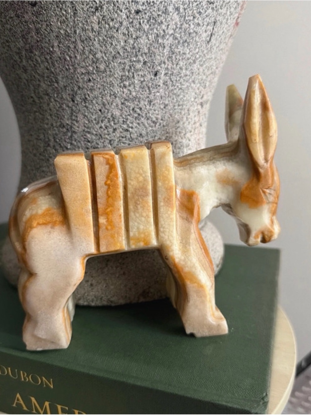 Handcrafted Marble Donkey Sculpture in Cream and Brown